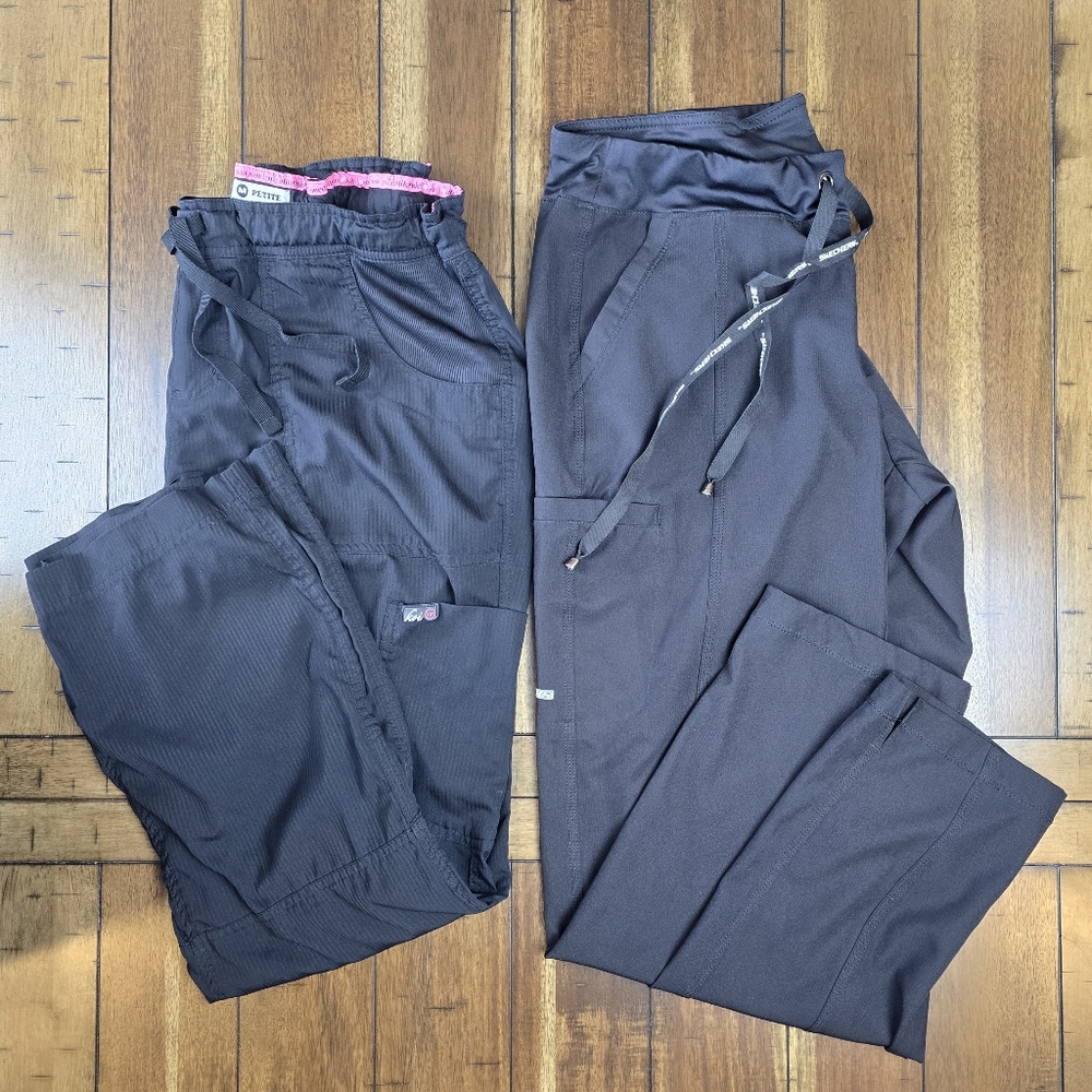 2 Pairs Women's Black Scrub Pants Petite Medium Skechers Koi Lite Bundle